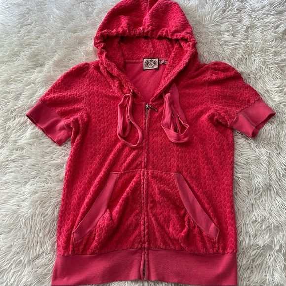 Juicy Couture Y2K Pink Terry Short Sleeve Zip Hoodie Medium Paris Hilton Classic - Picture 8 of 15
